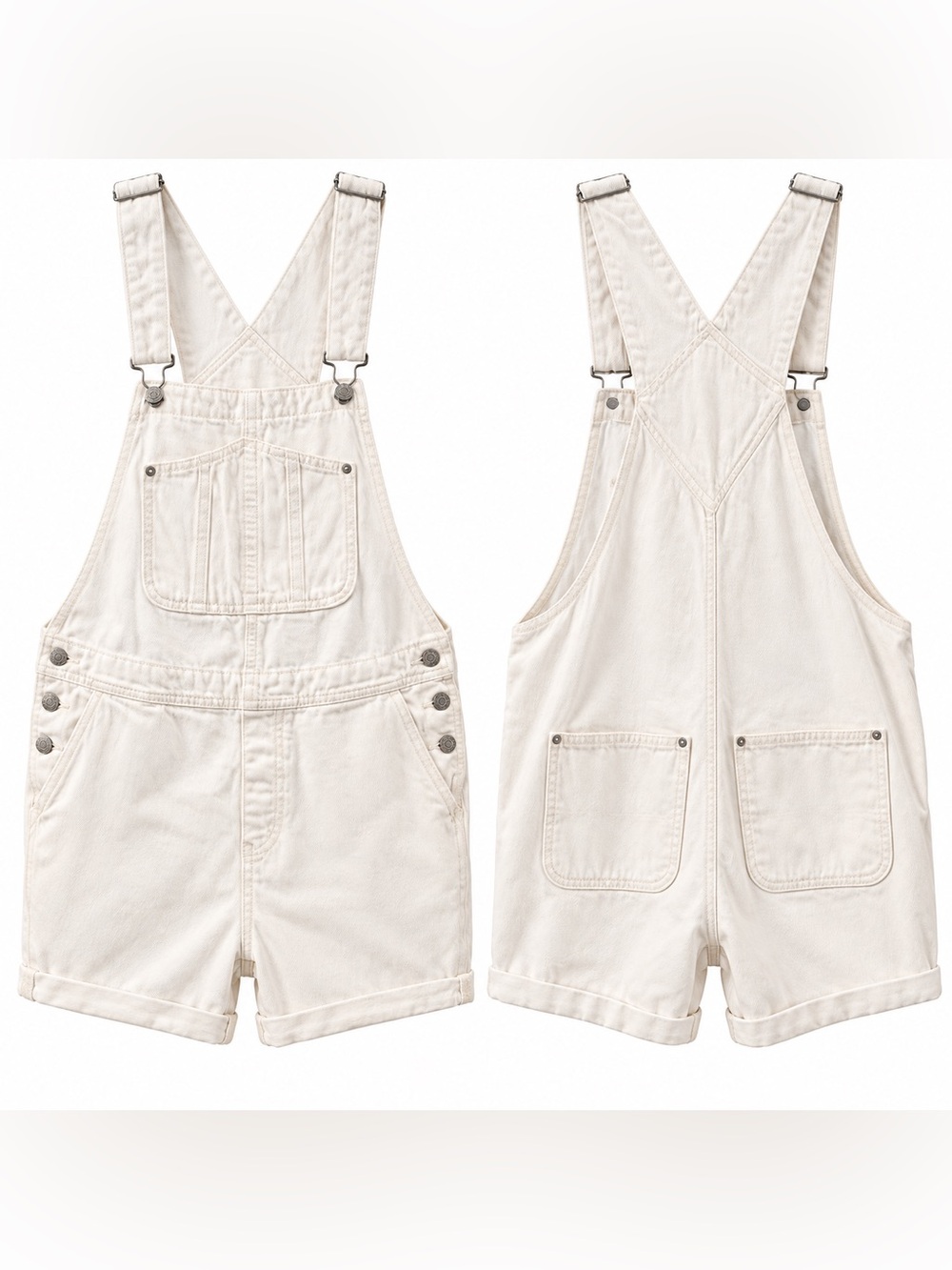 Old Navy White Denim Shortalls Overalls Size M - Picture 3 of 3